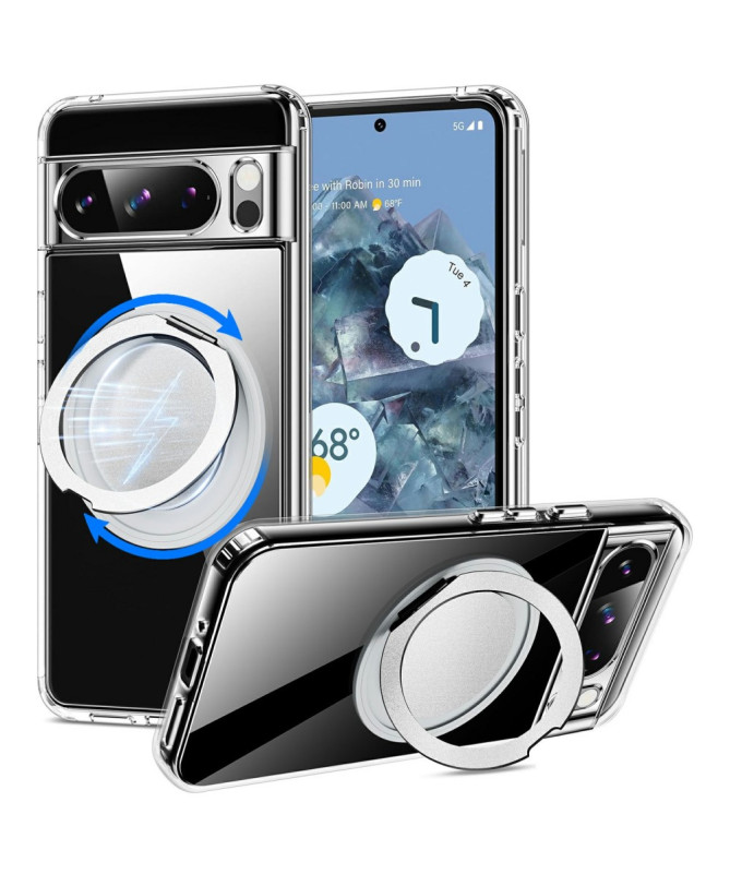 Coque Google Pixel 8 Pro Magnétique Transparente avec Support Rotatif